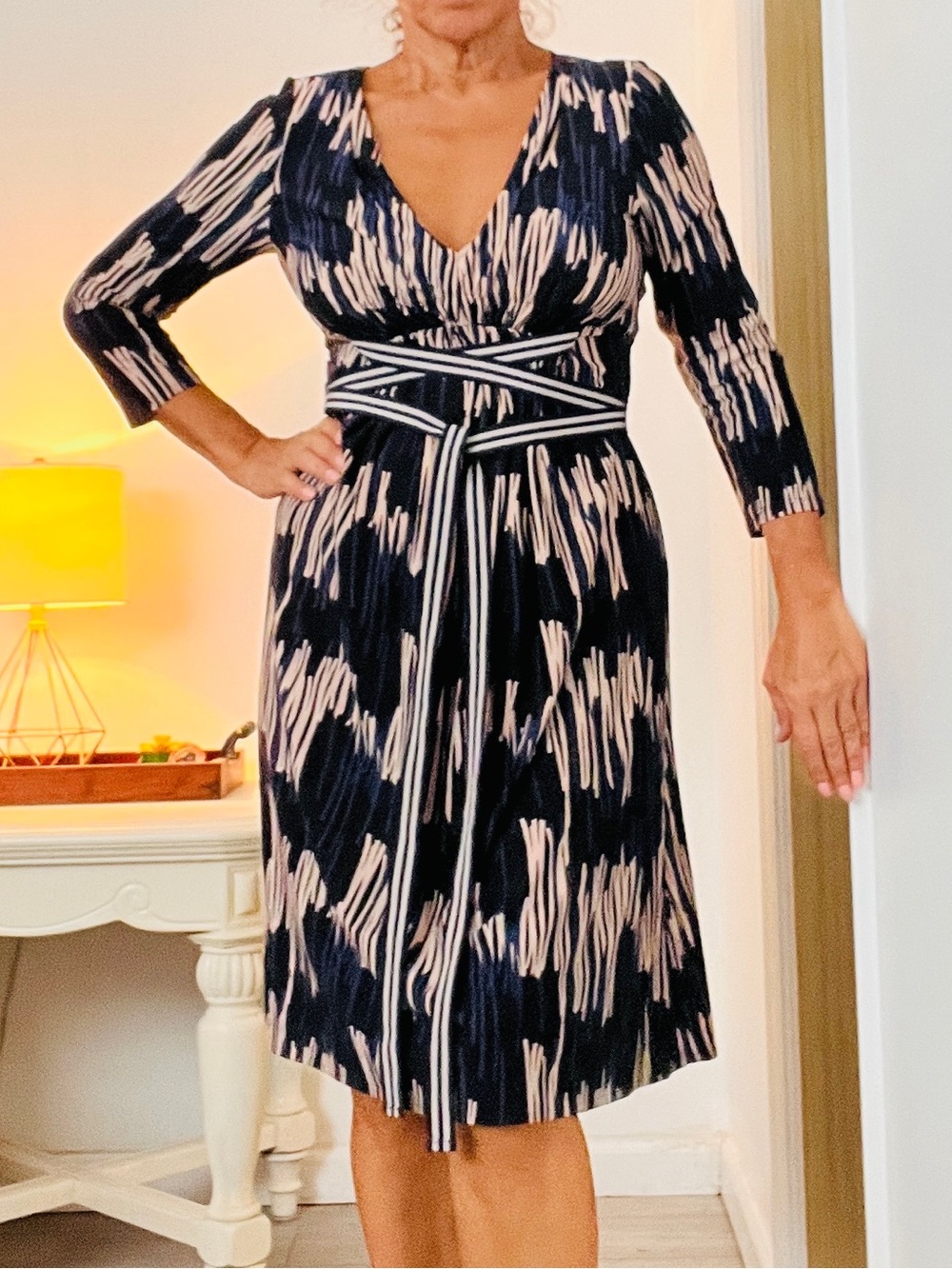 BCBGMaxAzria Navy Dress with Blush Brushstroke Print